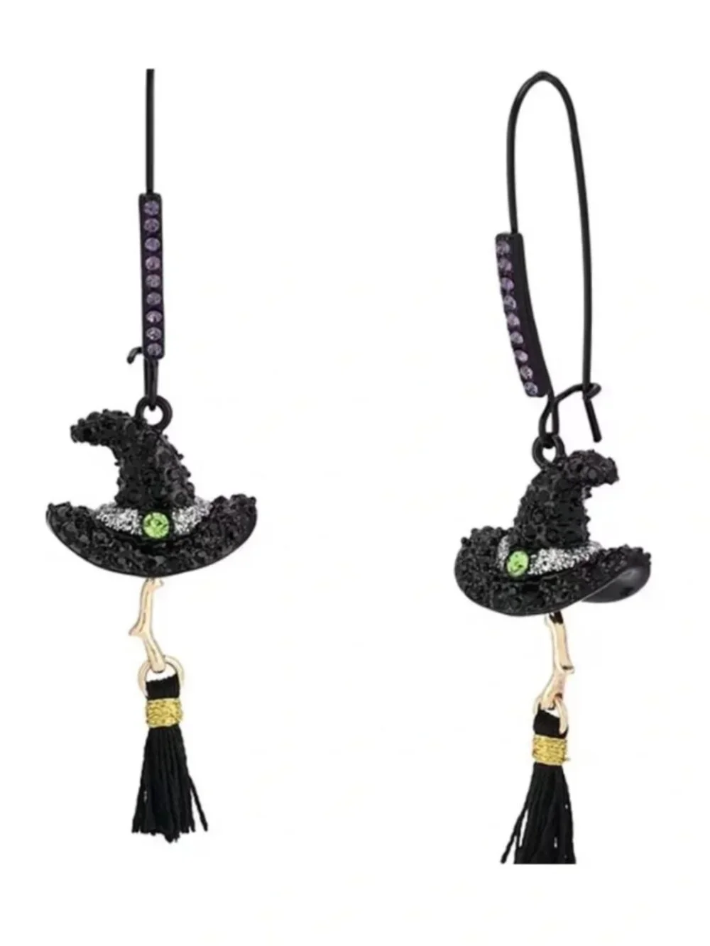 Betsey Johnson Witch Hat Broom Crystal Dangle Drop Earrings